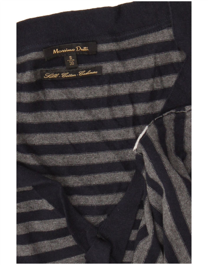 Massimo Dutti Pull col en V pour femme UK 8 Petit Bleu Marine Rayé