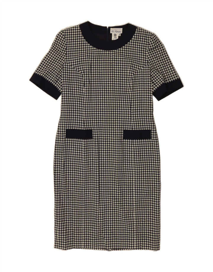 LES COPAINS Womens Sheath Dress IT 46 Large Navy Blue Gingham Wool Vintage Les Copains and Second-Hand Les Copains from Messina Hembry 