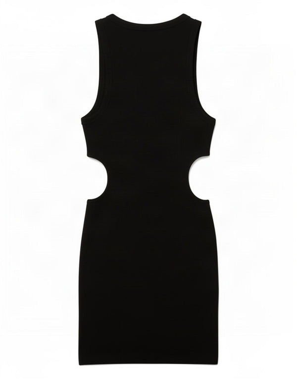 Zara Robe moulante sans manches pour femme UK 12 en coton noir moyen