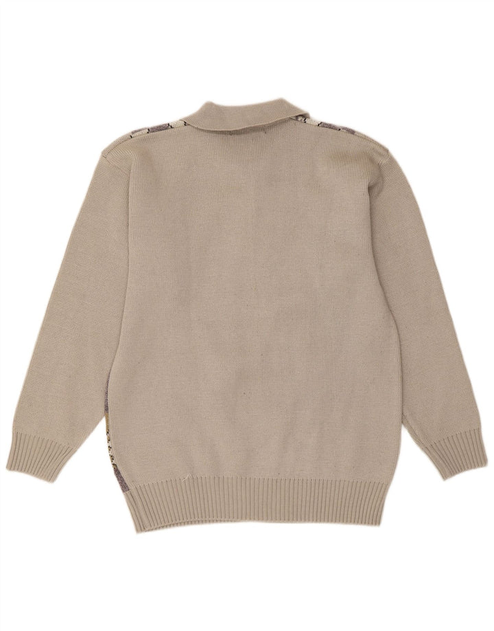VINTAGE Pull col polo homme IT 50 Beige moyen géométrique
