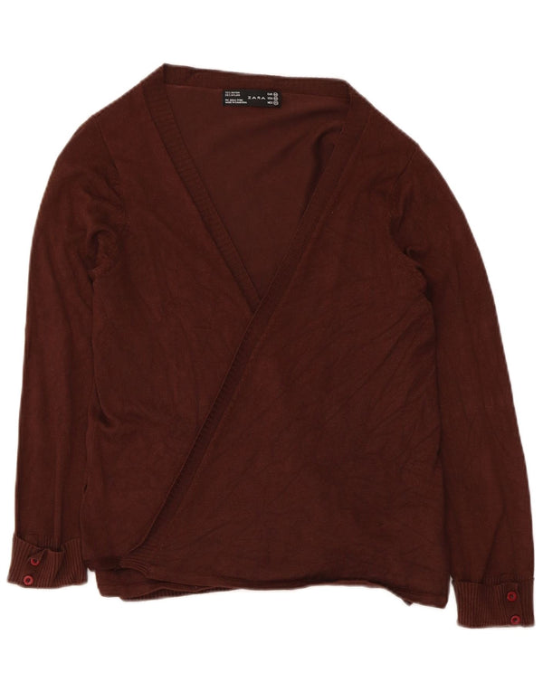 Zara Womens Wrap Cardigan Sweater UK 12 Rayonne Marron Moyen