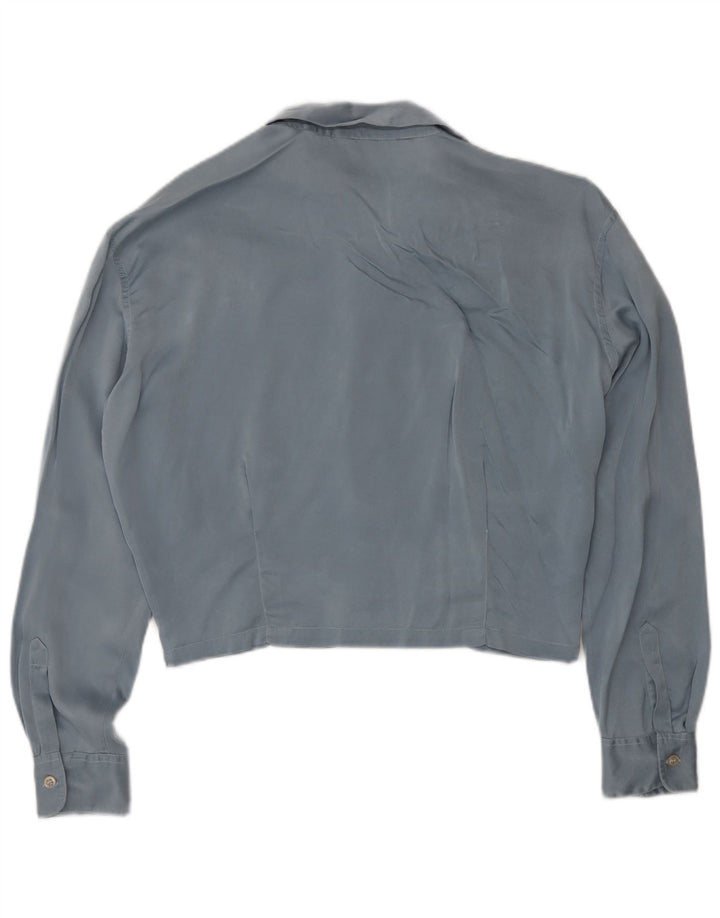 vintage Femme Crop Shirt Blouse IT 44 Soie Bleu Moyen