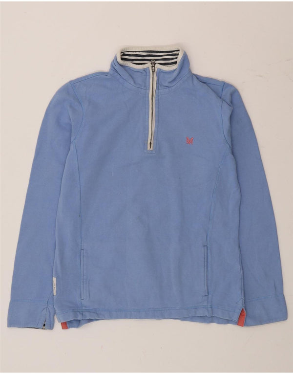 Crew Clothing Sweat-shirt à col zippé pour femme UK 10 Petit Bleu Coton