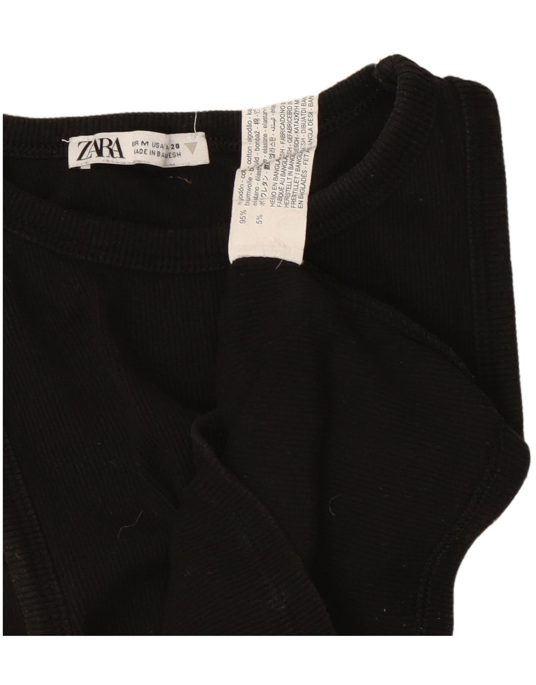 ZARA Womens Crop Vest Top UK 12 Moyen Noir Coton