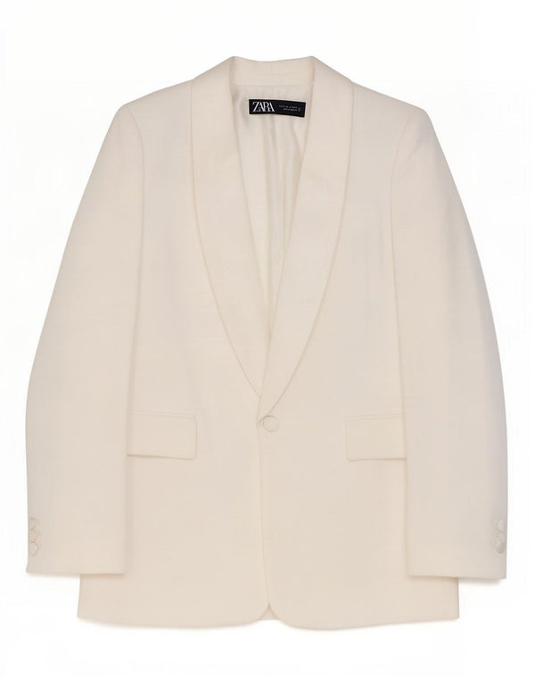 Zara Veste blazer surdimensionnée à 1 bouton pour femme UK 6 XS Blanc Viscose