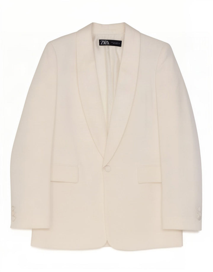 Zara Veste blazer surdimensionnée à 1 bouton pour femme UK 6 XS Blanc Viscose