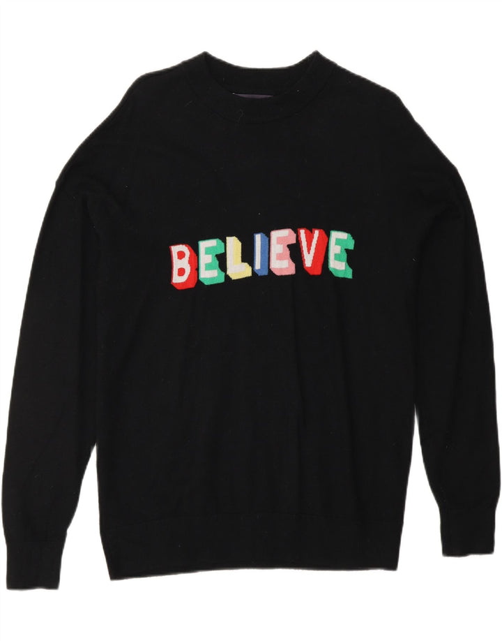 MARKS & SPENCER Pull graphique à col rond pour femme UK 14 Noir moyen