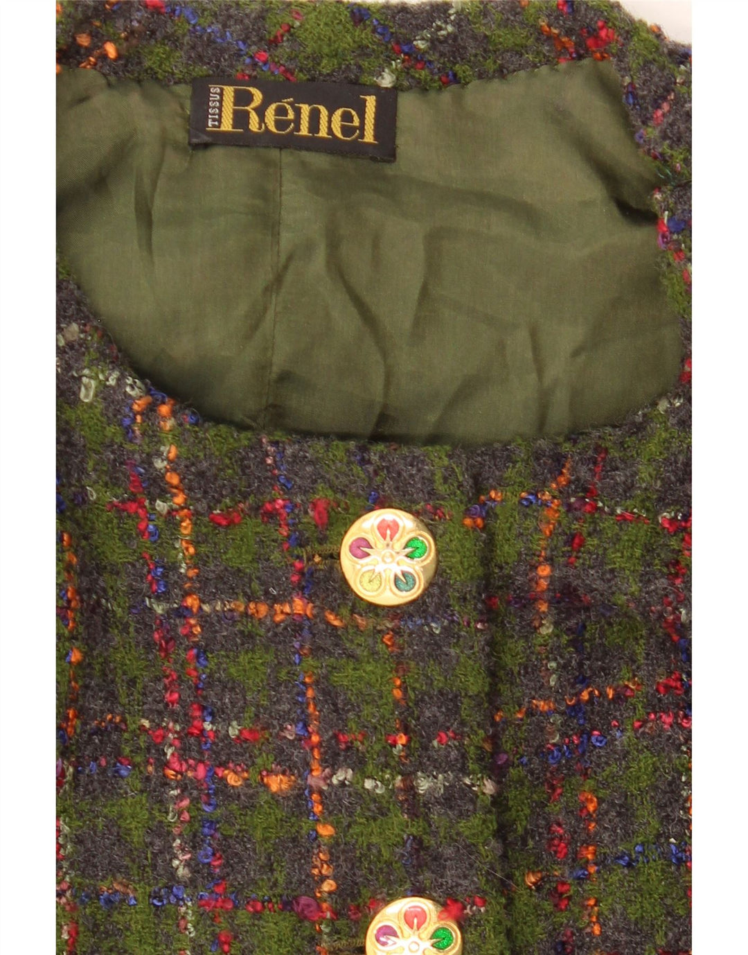 vintage Femmes Crop 5 Bouton Blazer Veste UK 14 Moyen Vert Check