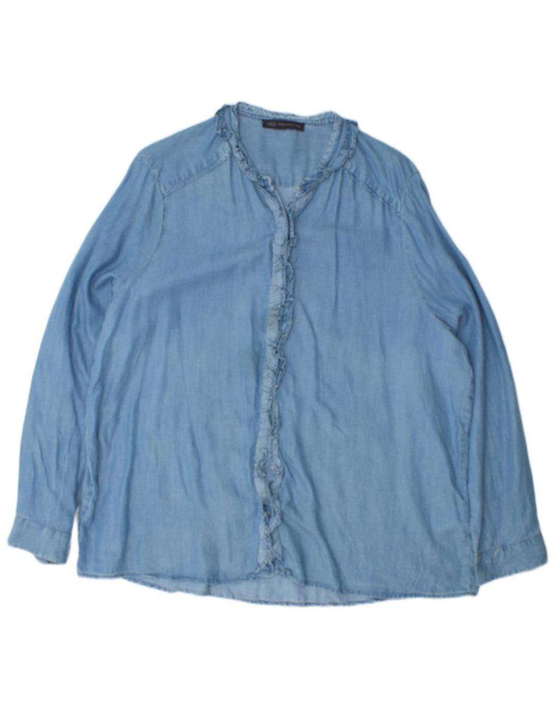 Marks & Spencer Chemise à volants sur le devant pour femme UK 20 2XL Bleu Coton