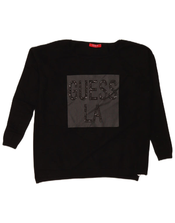 Guess Pull graphique surdimensionné à col bateau pour femme UK 10 Petit Noir