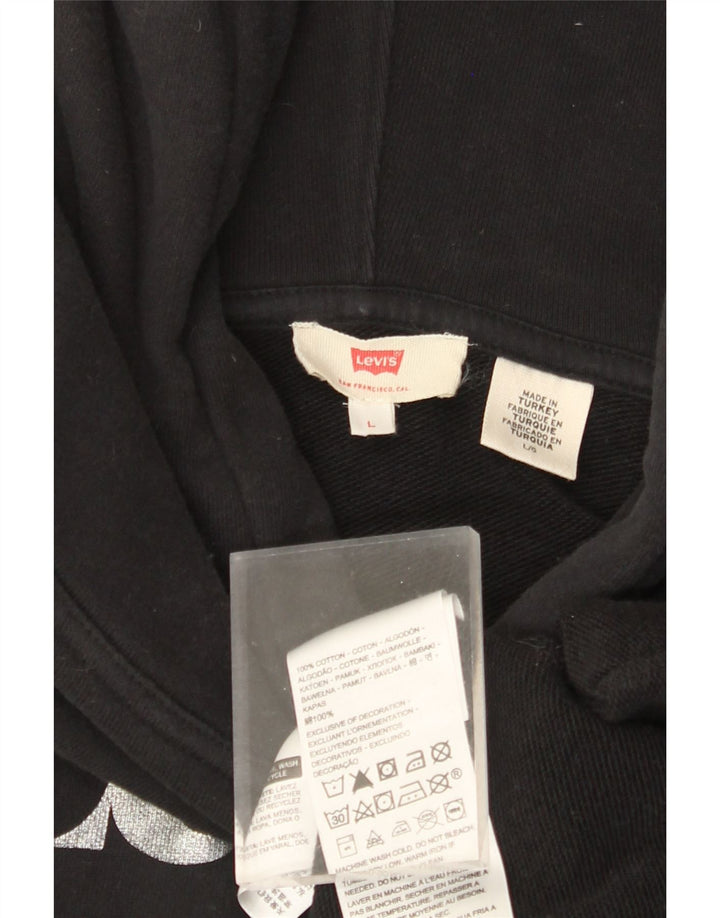 LEVI'S Pull à capuche surdimensionné graphique pour femme UK 16 Large Noir Coton