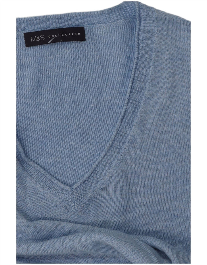 Marks & Spencer Pull col en V pour femme UK 14 Bleu moyen