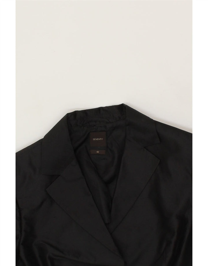SEVENTY Womens 2 Button Blazer Jacket IT 42 Medium Black Silk Vintage Seventy and Second-Hand Seventy from Messina Hembry 