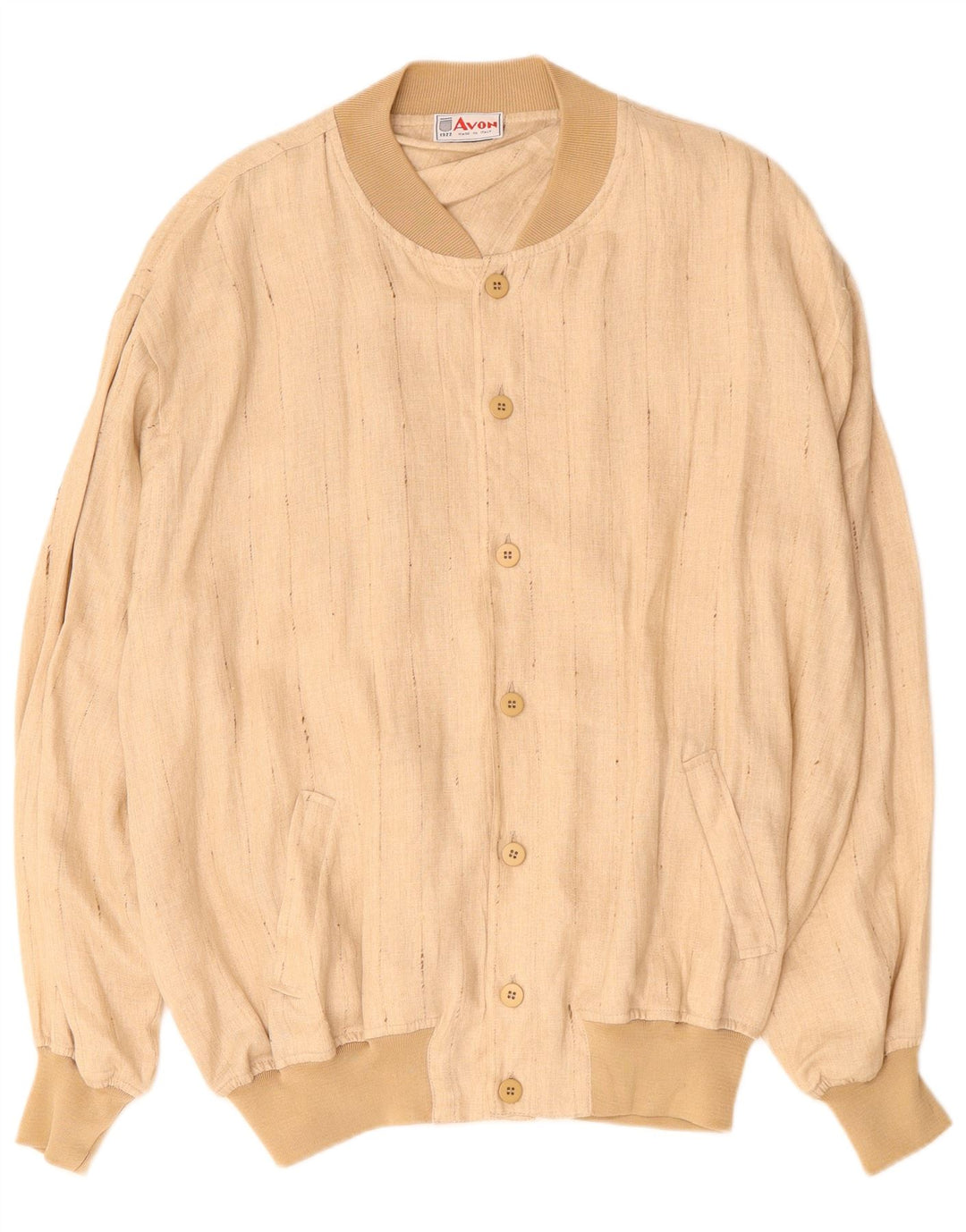 VINTAGE Veste Bomber Homme UK 42 XL Beige Pinstripe Lin