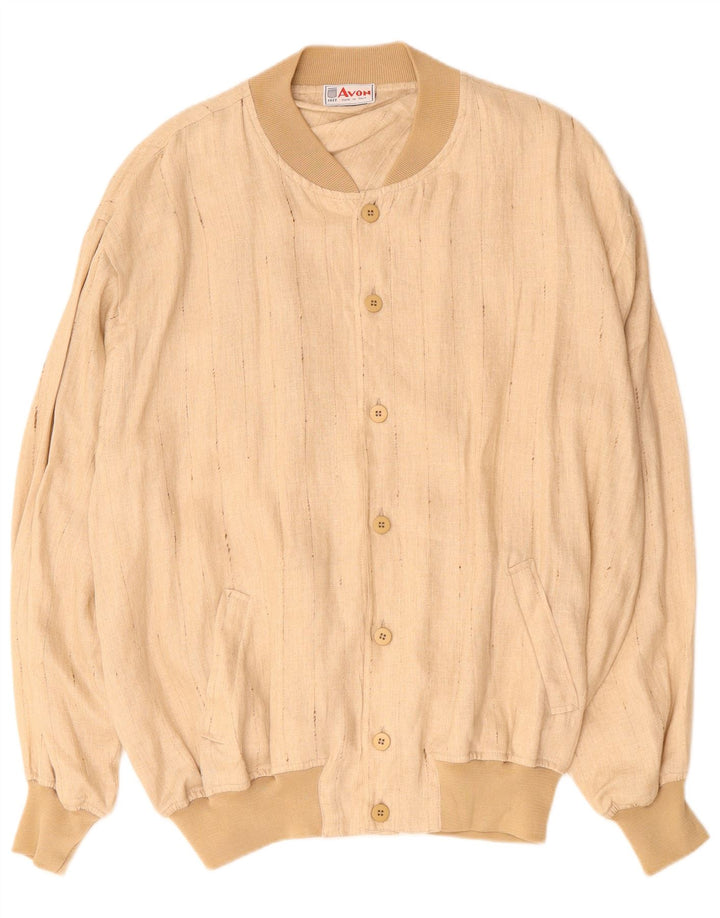 VINTAGE Veste Bomber Homme UK 42 XL Beige Pinstripe Lin