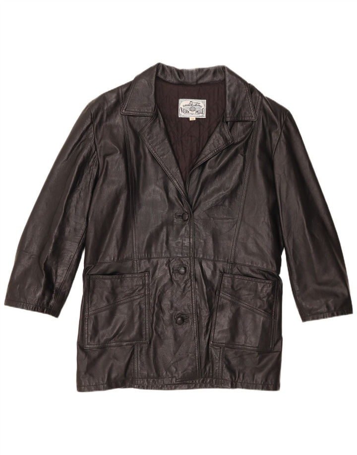 vintage Femme 3 Boutons Veste Blazer En Cuir IT 50 XL Cuir Noir