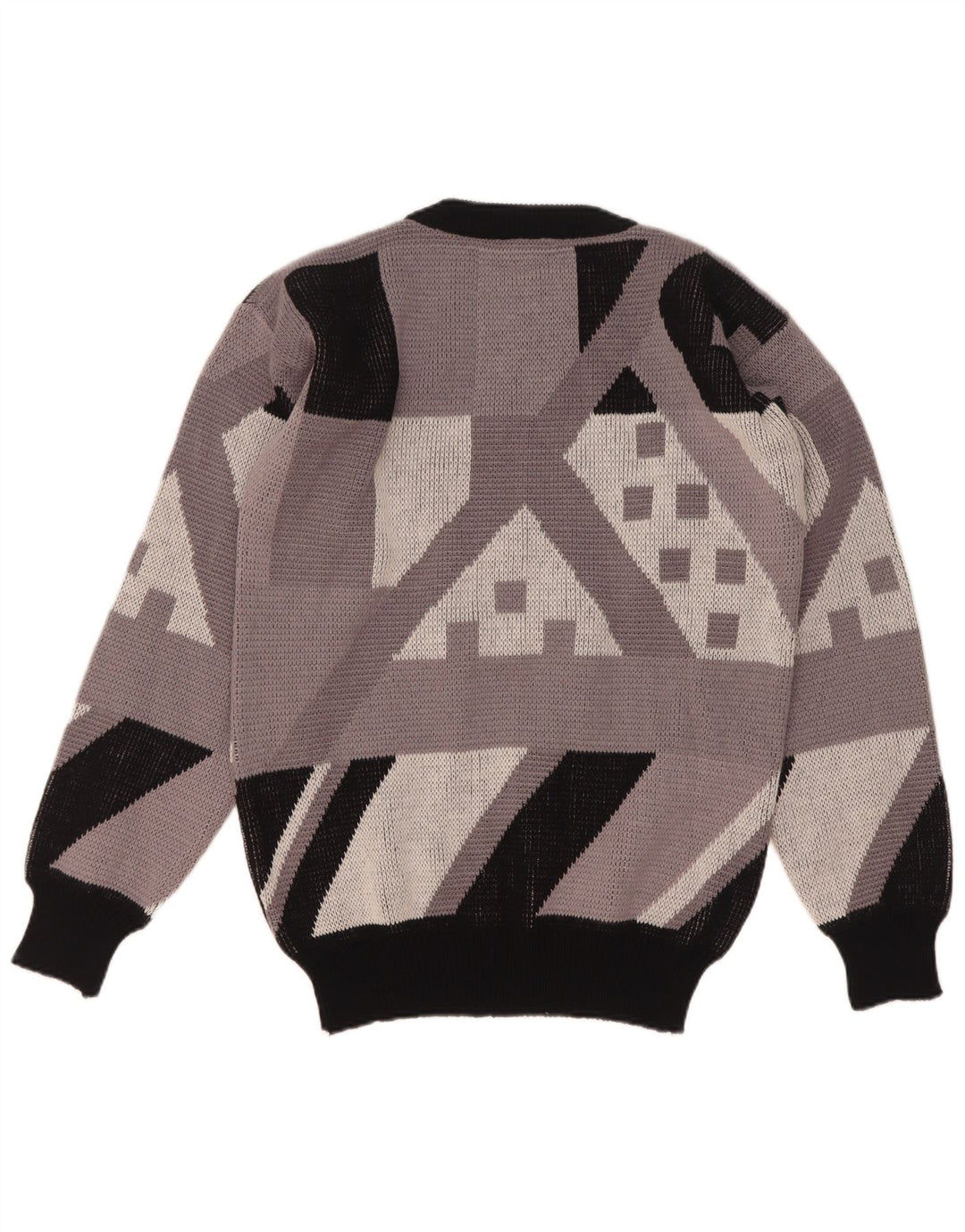vintage Mens Crew Neck Jumper Sweater IT 48 Moyen Gris Géométrique Acrylique