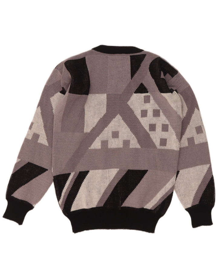 vintage Mens Crew Neck Jumper Sweater IT 48 Moyen Gris Géométrique Acrylique