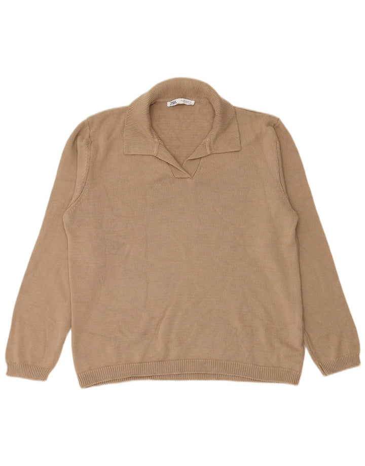 Zara Pull à col polo pour femme UK 14 Beige moyen