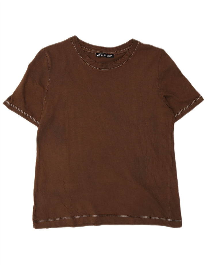 Zara T-Shirt Femme Top UK 10 Petit Marron