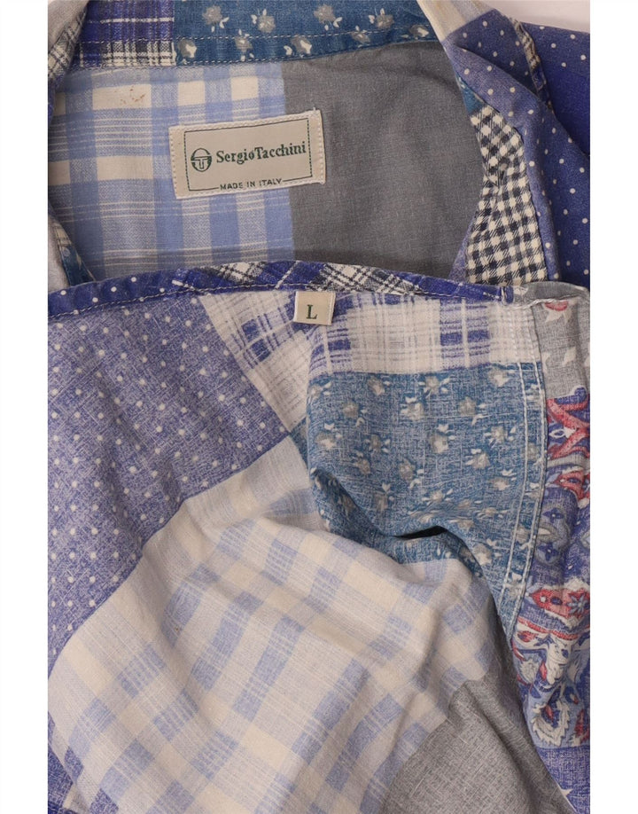 Sergio Tacchini Chemise à manches courtes pour hommes grand patchwork bleu