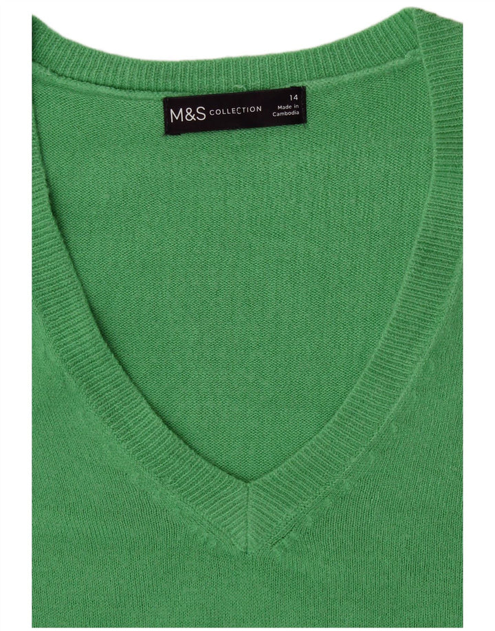 Marks & Spencer Pull col en V pour femme UK 14 Large Vert