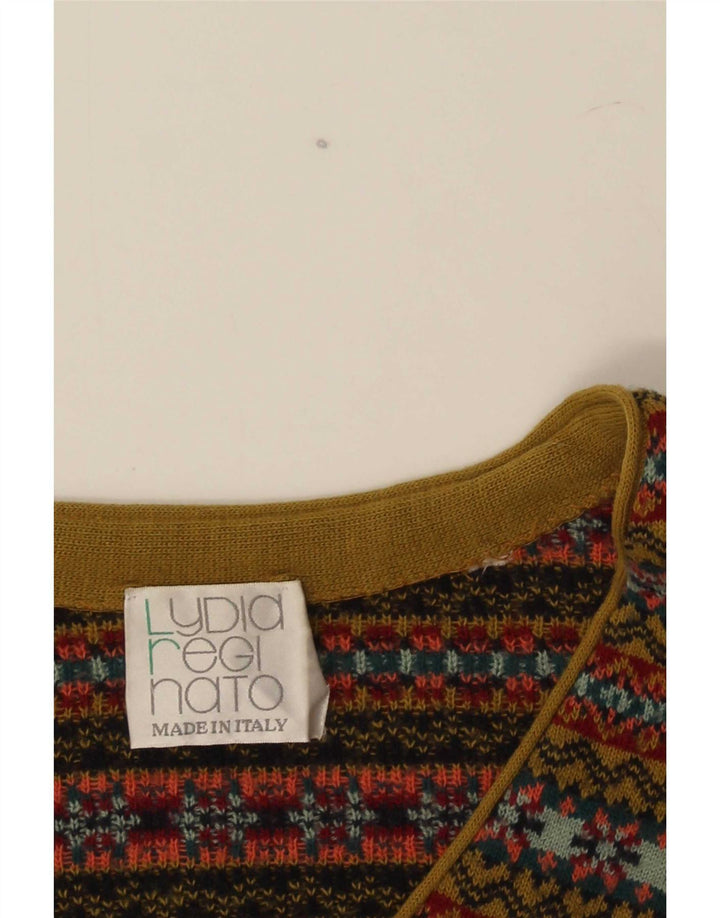 vintage Mens Cardigan sans manches Pull Moyen Multicolore Fair Isle