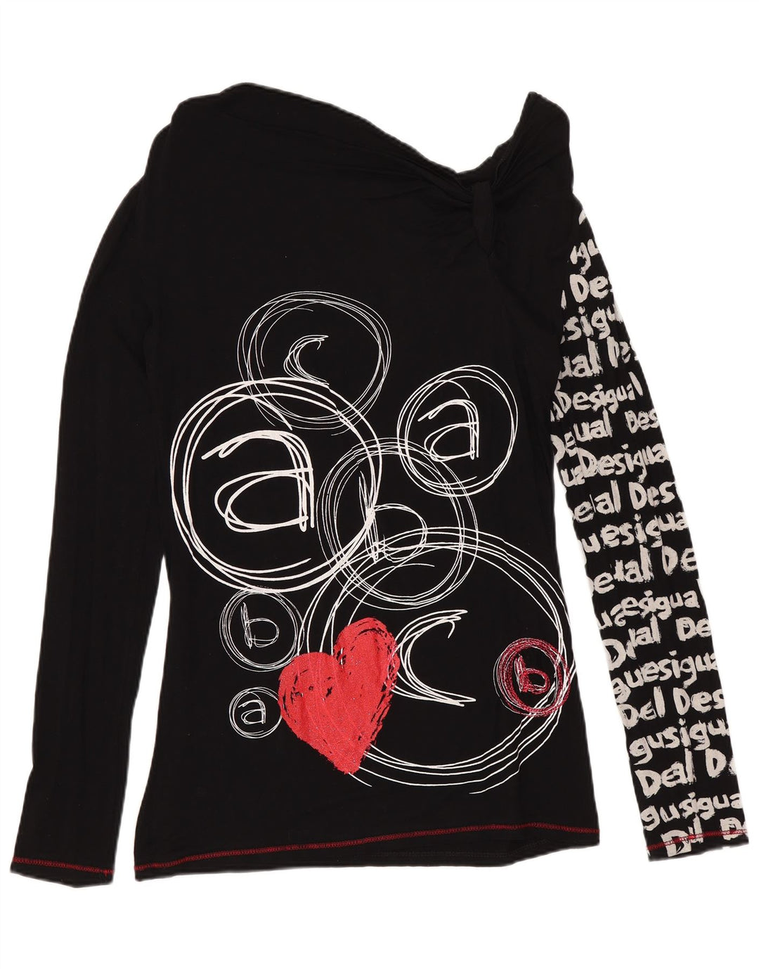 DESIGUAL Haut graphique à épaules dénudées et manches longues pour femme UK 12 Noir moyen