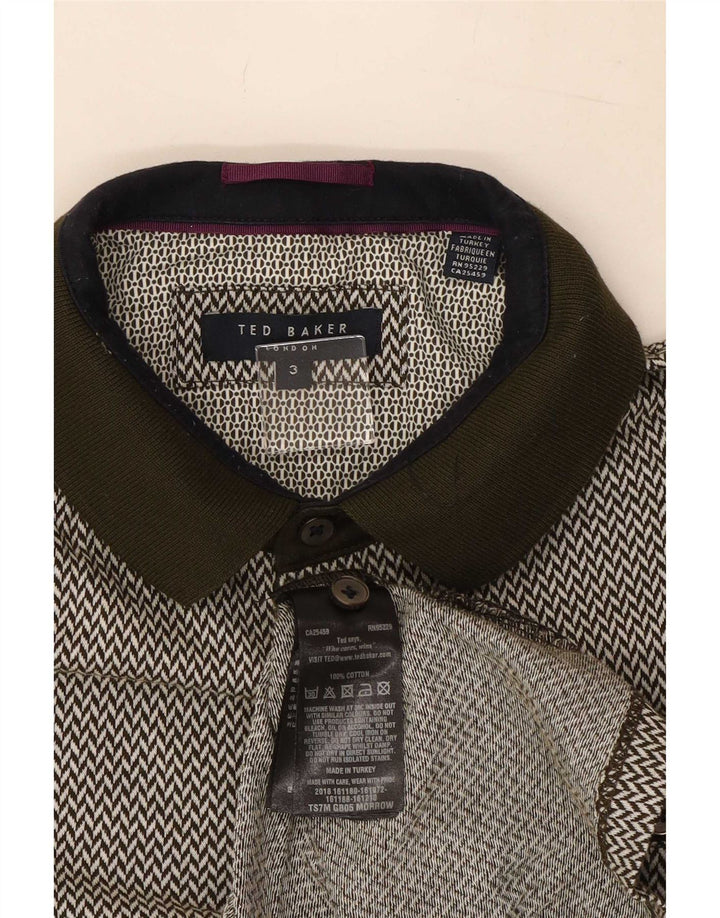 Ted Baker Polo Homme Taille 3 Coton Géométrique Kaki Moyen