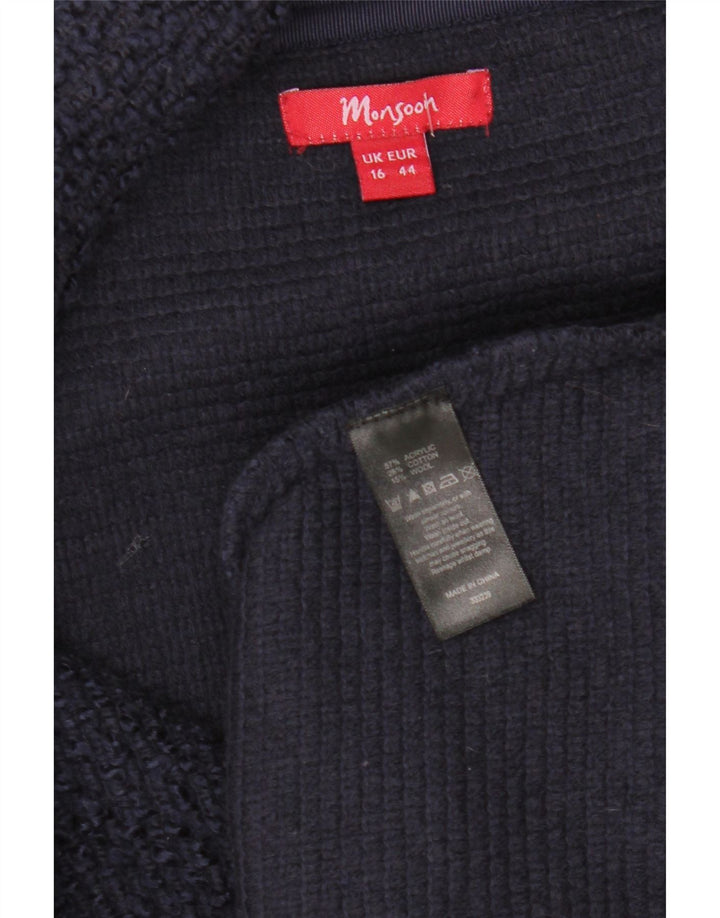 MONSOON Veste Blazer 3 Boutons Femme UK 16 Grand Bleu Marine Acrylique