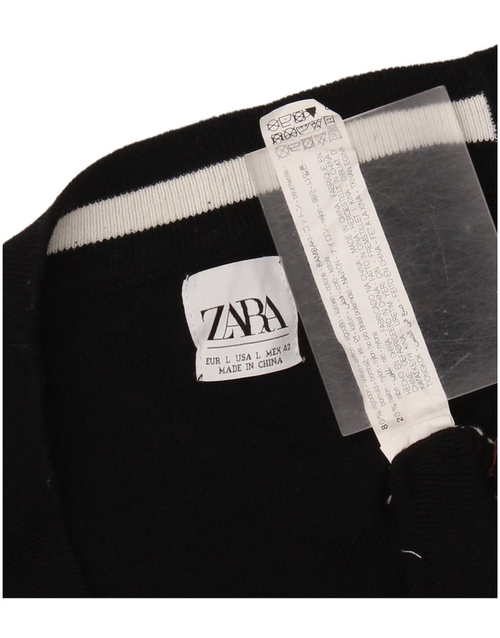 Zara Womens Longline Cardigan Sweater EU 42 Large Noir Colorblock Coton