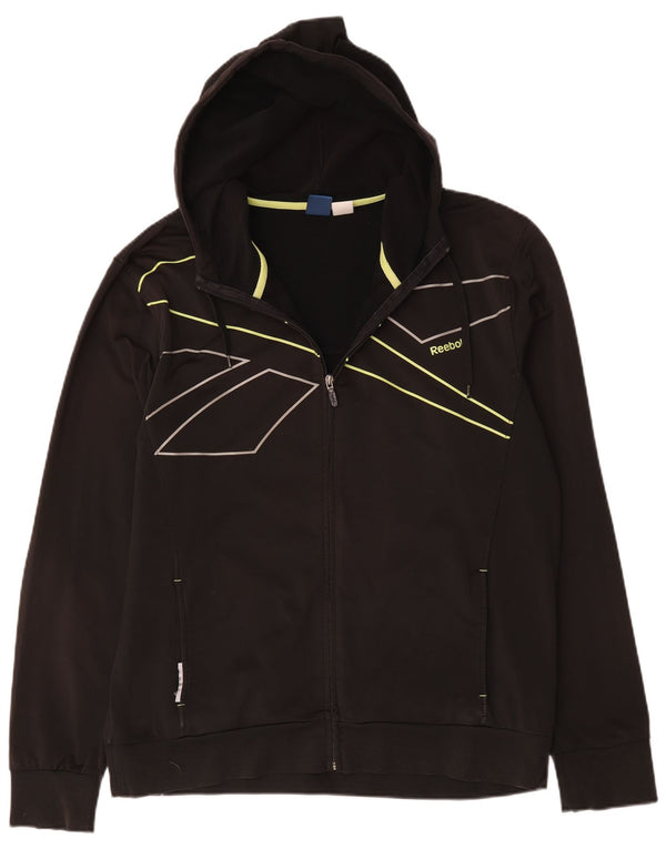 Reebok Pull à capuche zippé graphique pour homme en polyester à fines rayures noires