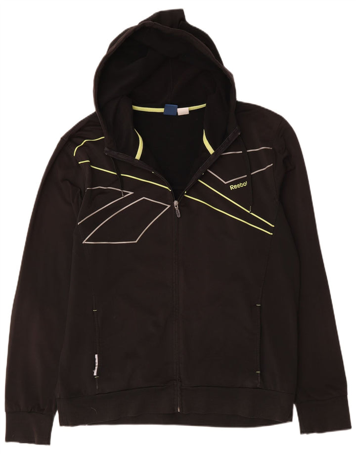 Reebok Pull à capuche zippé graphique pour homme en polyester à fines rayures noires