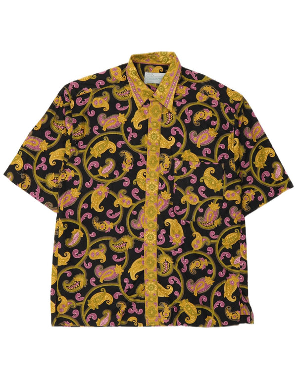 Chemise à manches courtes Vintage pour hommes, coton Paisley noir moyen