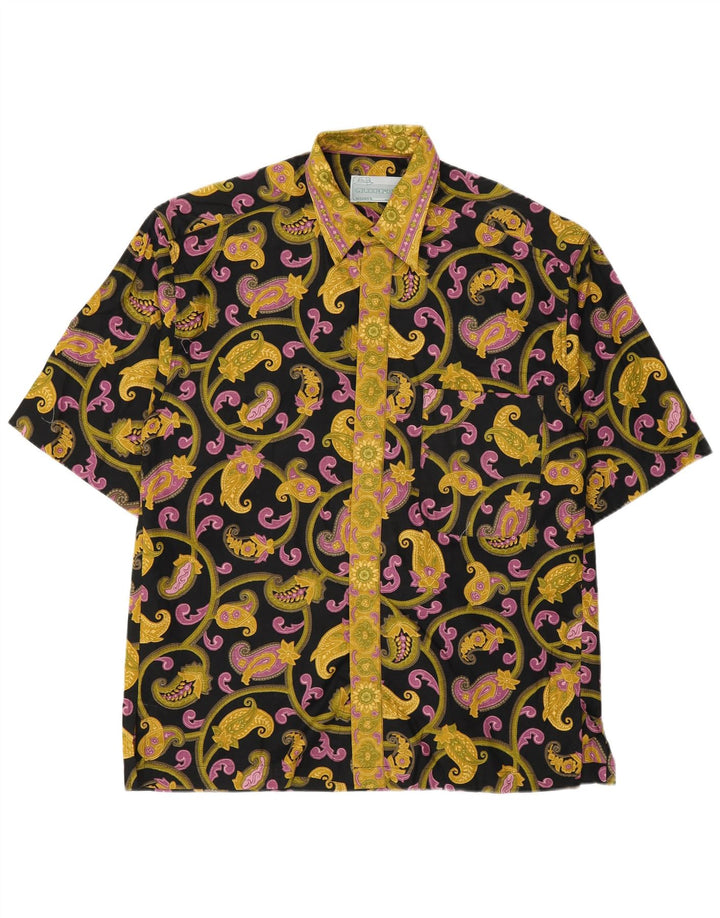 Chemise à manches courtes Vintage pour hommes, coton Paisley noir moyen