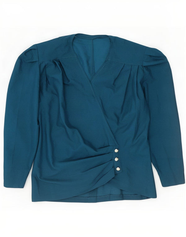 vintage Femme Manches Longues Blouse Top UK 10 Petit Bleu Marine