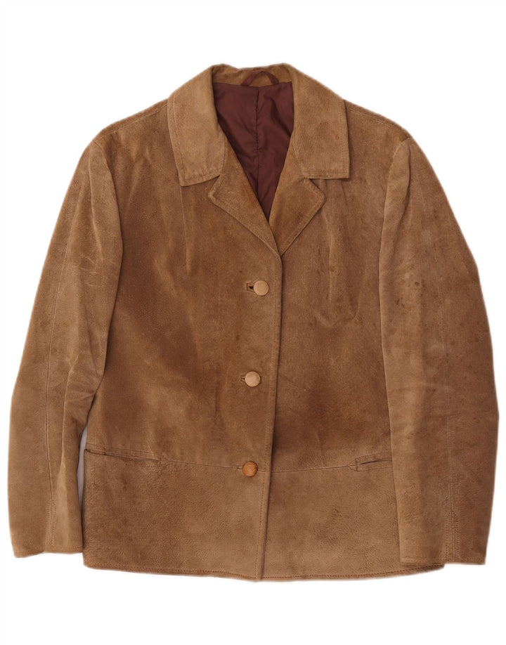 vintage Femme 3 Boutons Blazer En Daim Veste UK 16 Grand Beige