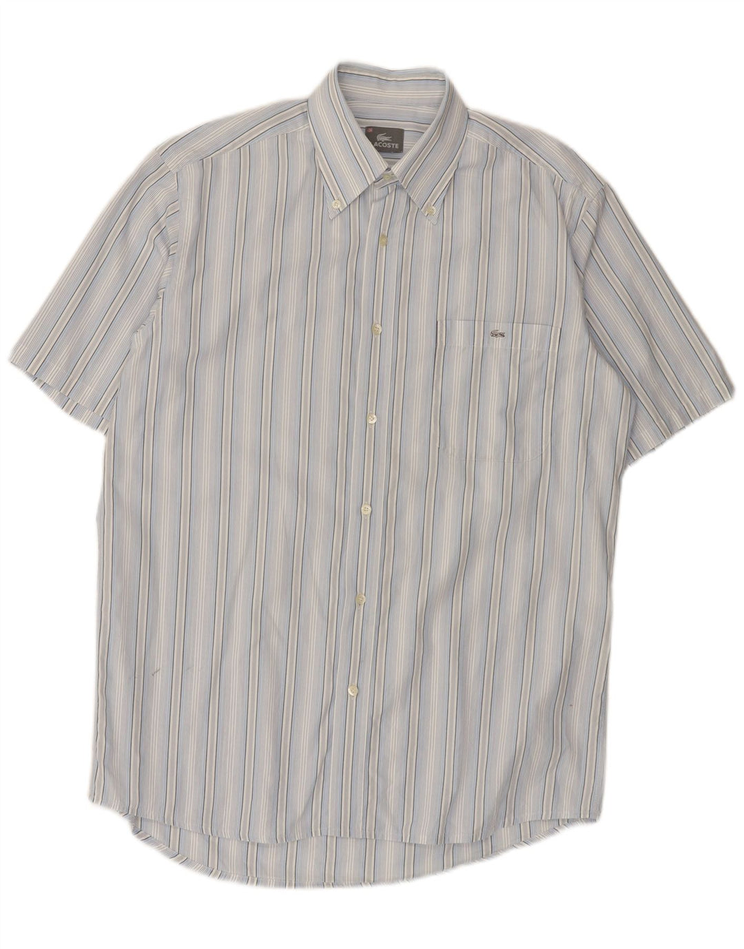 Lacoste Chemise à manches courtes pour hommes Taille 40 Bleu moyen rayé