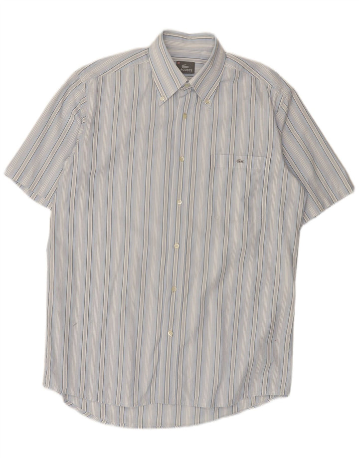 Lacoste Chemise à manches courtes pour hommes Taille 40 Bleu moyen rayé