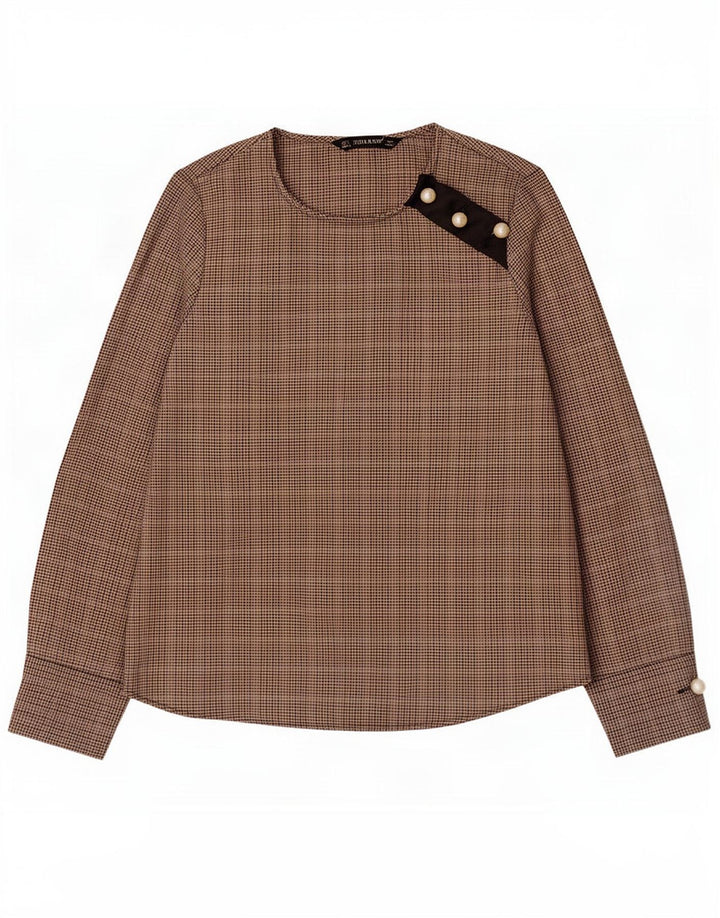 Zara Chemisier à manches longues pour femme UK 10 Petit polyester à chevrons marron