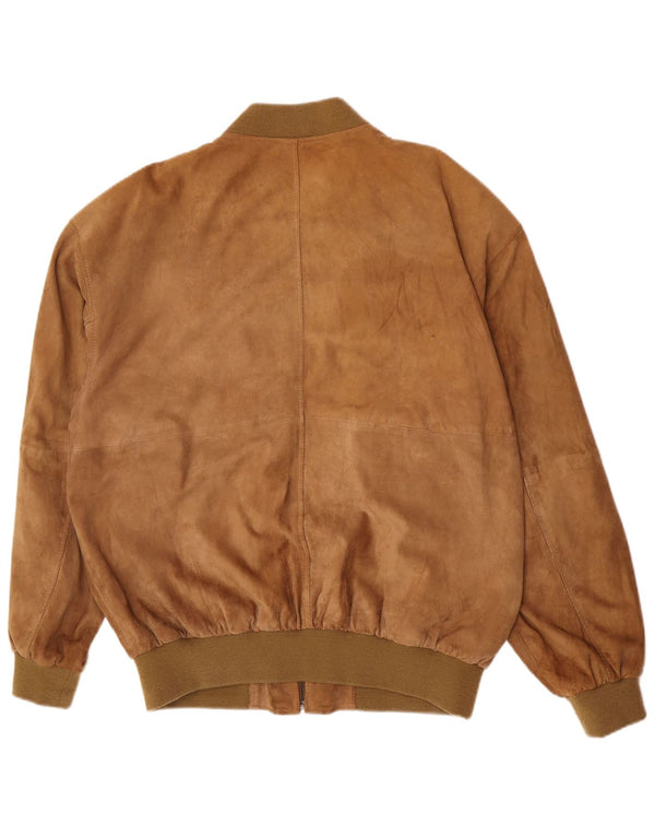 vintage Mens Bomber Suede Jacket UK 44 2XL Cuir Marron