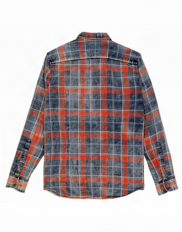 Marlboro Classics Mens Extra Slim Fit Flannel Shirt Large Navy Blue Check
