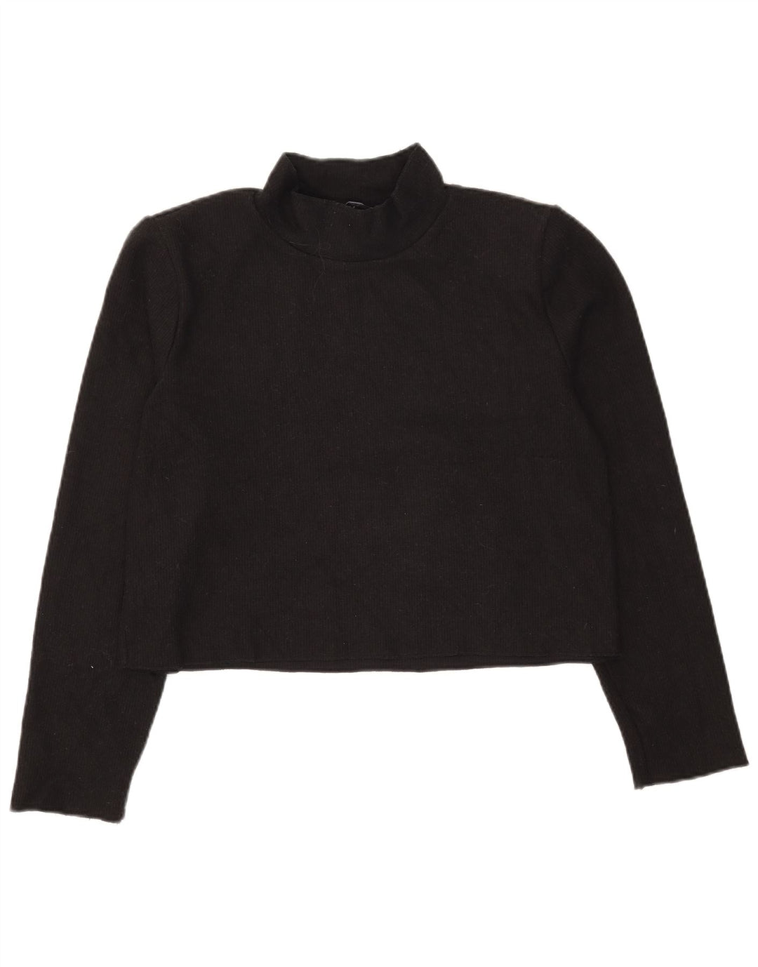 Zara Femme Crop Top Manches Longues UK 14 Moyen Noir Polyester
