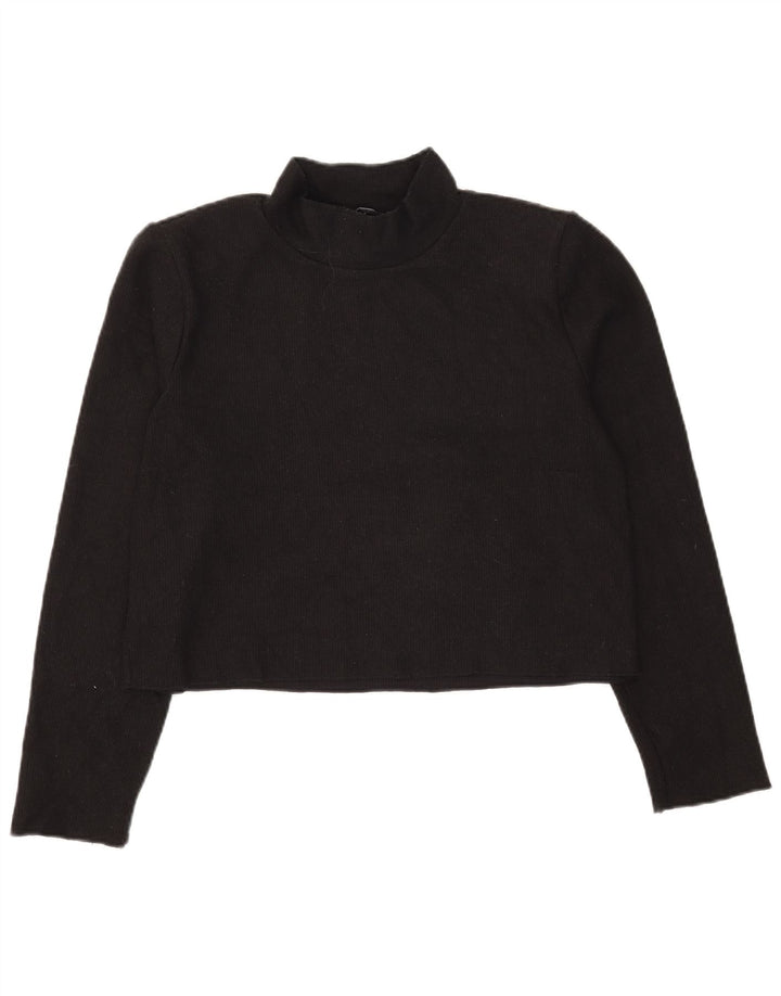 Zara Femme Crop Top Manches Longues UK 14 Moyen Noir Polyester