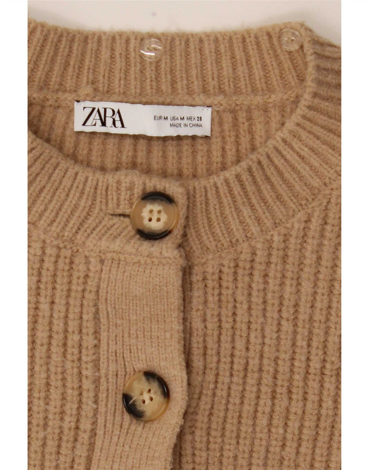 Zara Womens Crop Cardigan Pull UK 12 Beige Moyen