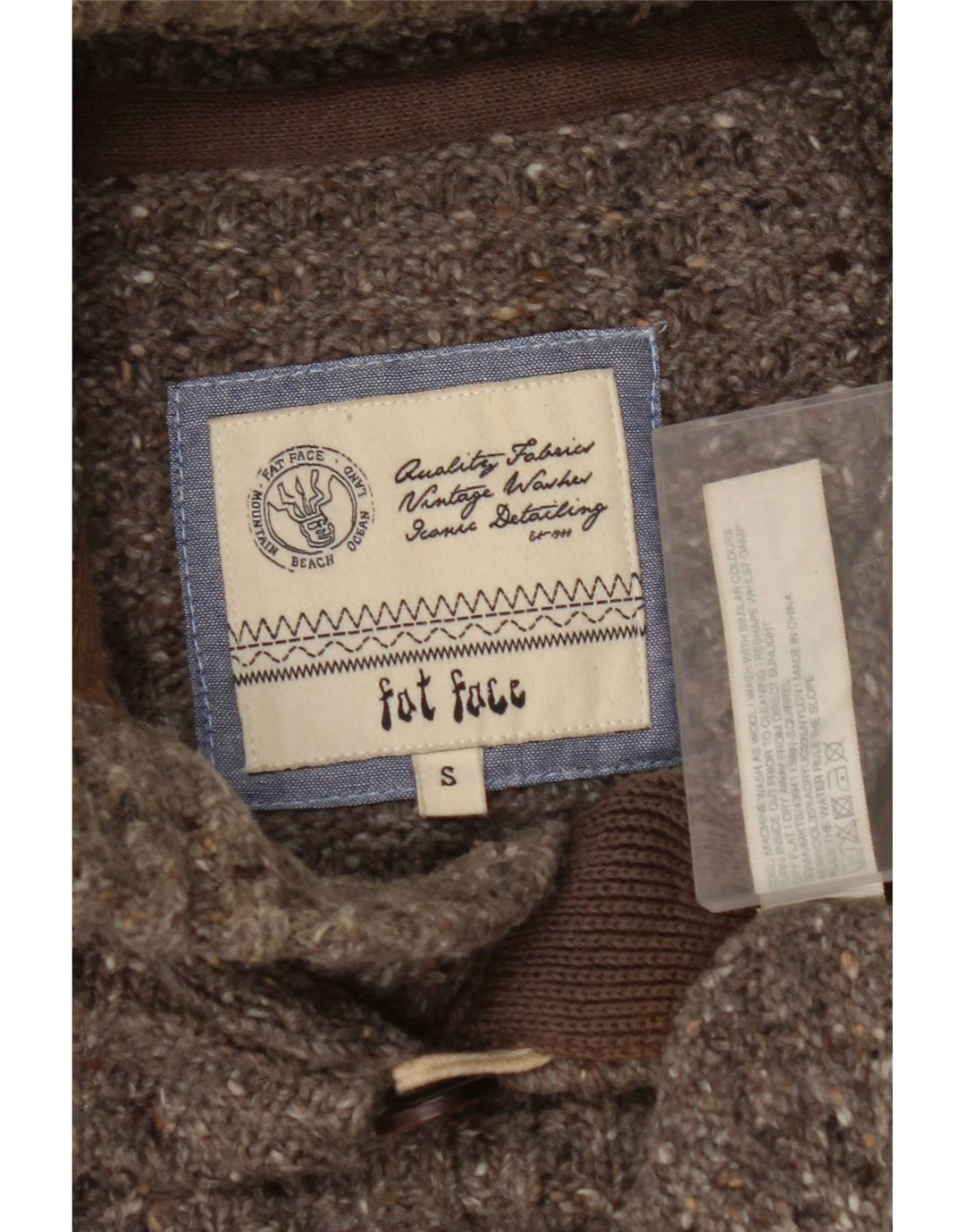 FAT FACE Pull à col boutonné pour homme en laine mouchetée gris petit