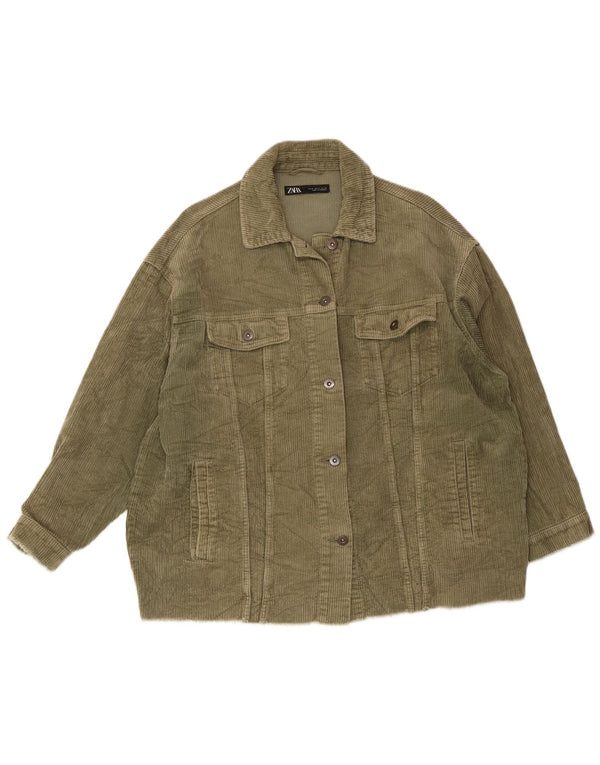 Zara Veste surdimensionnée en velours côtelé pour femme UK 14 Coton kaki moyen