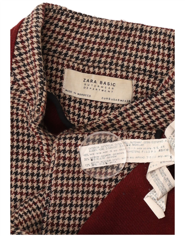 Zara Manteau croisé surdimensionné pour femme UK 10 Petit pied-de-poule bordeaux