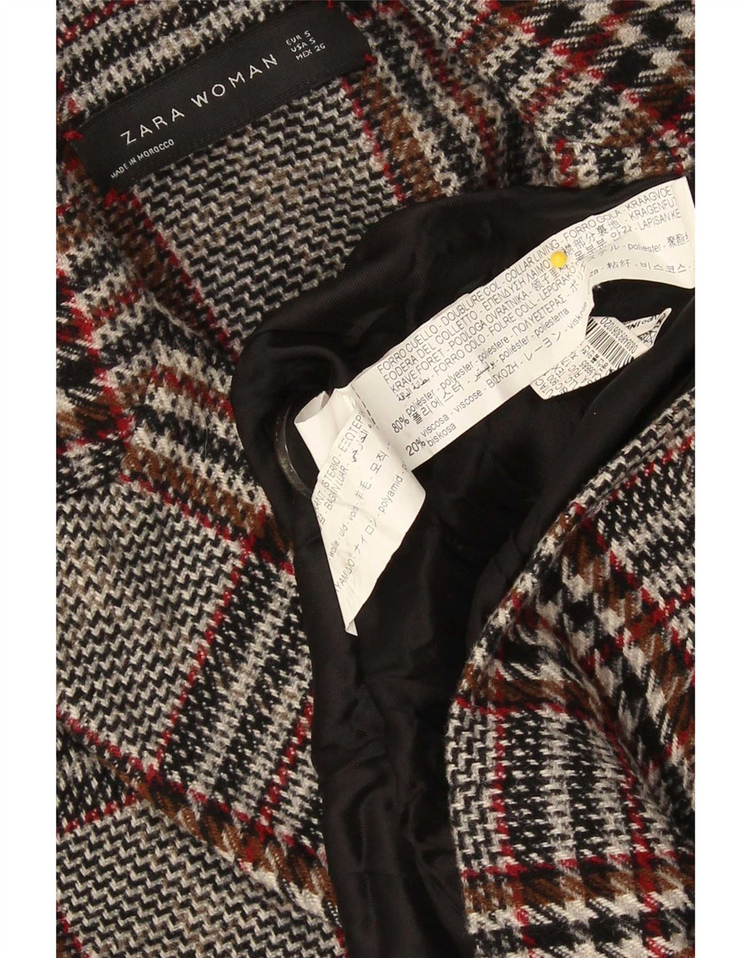 Zara Womens Overcoat Oversize UK 10 Petit Gris Plaid Viscose