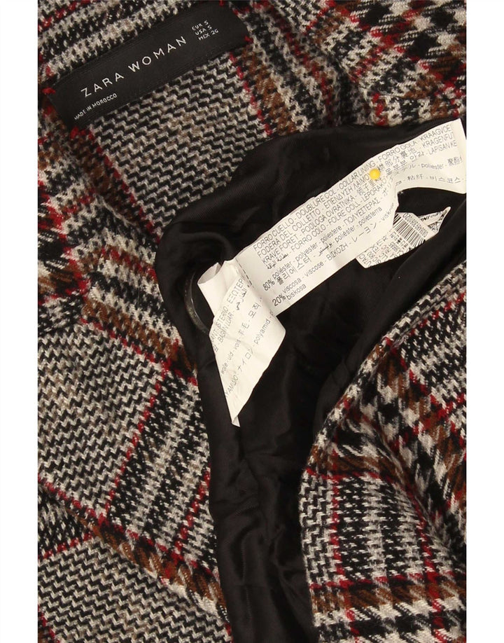 Zara Womens Overcoat Oversize UK 10 Petit Gris Plaid Viscose